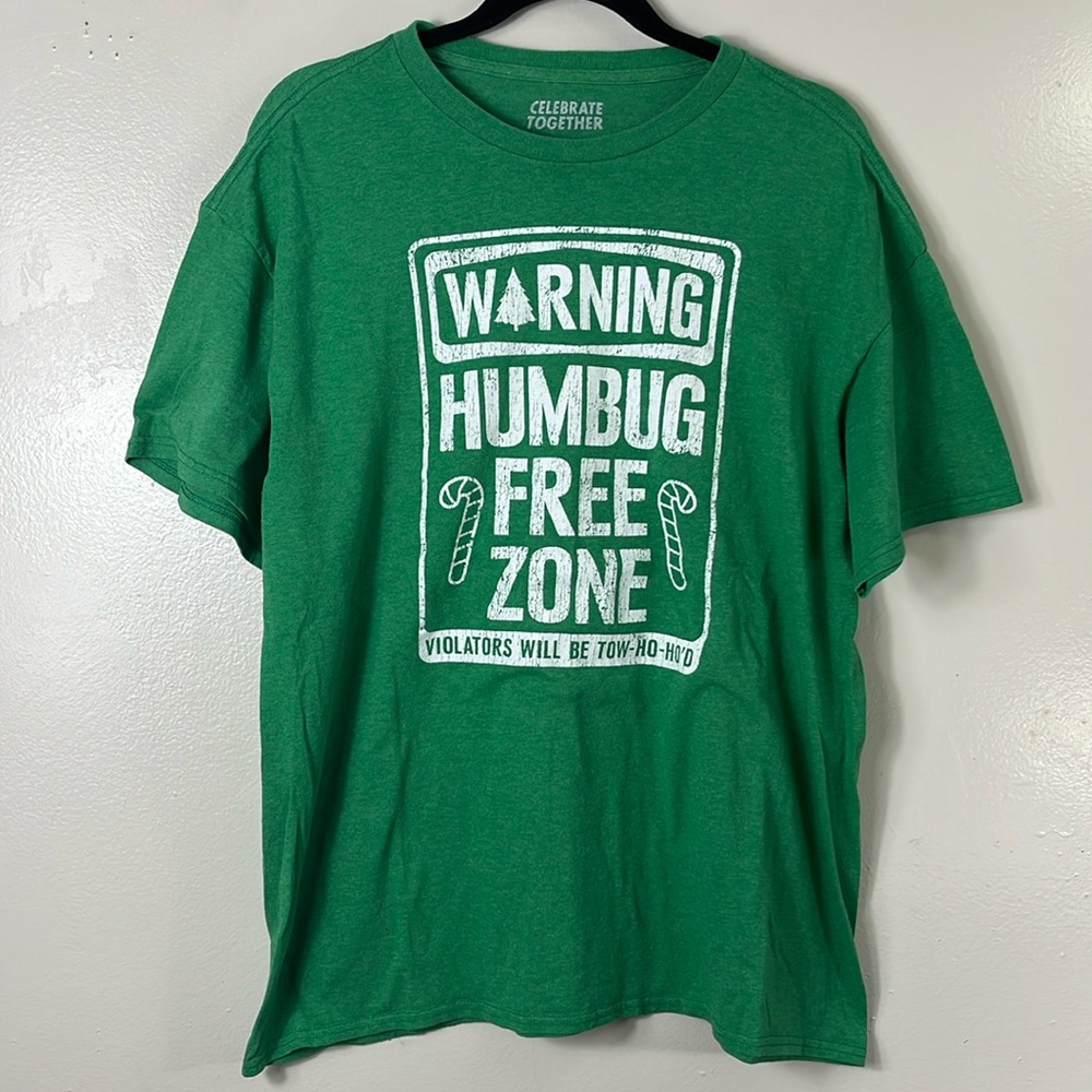 Celebrate together Warning humbug free zone holiday Green Tee shirt men’s XL
